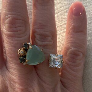 Henri Bendel Stone & Gold ring moi and toi green and clear stone gold ring
